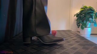 Careless Relaxing Bootjob and Crushing in Fold Over Boots - Cock Balls Crush Trample, Shoejob