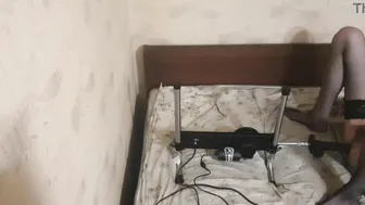 Femboy gets his ass drilled by a fucking machine at home
