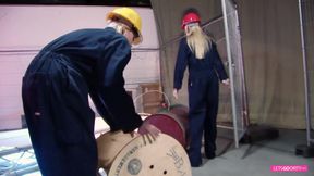 3some with blonde babes in sexy fishnets