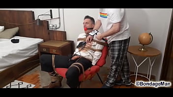 Samuel Hodecker in suit tied up and gagged cum Behind the Scenes 2