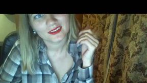 Cute Blonde Typing and Smiling