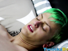 Twink sucks off his green haired friend and rides him raw