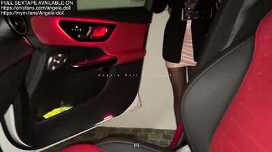 Angela Doll shows off her slutty ass in a public parking lot before swallowing cum in her thong heels