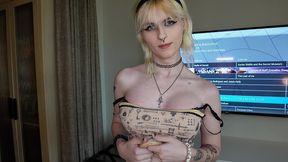 stunning blonde trans gf spite takes huge cock before party
