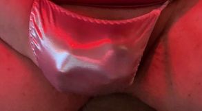 Panty Cum in a Pink Satin Thong