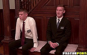 Missionary twinks enjoy bareback anal sex in the hall
