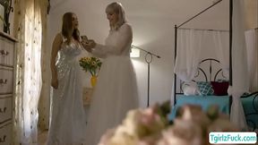 Blonde ts Lianna Lawson tranny cock blowjob and fucks friends pussy