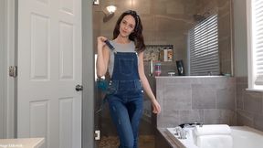 sage eldritch wetting blue jean overalls & panties