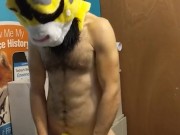 Humping a yellow rabbit toy in a yellow rabbit head lol