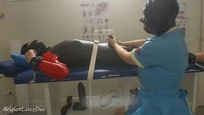 Rubber Patient Pleasure: Latex Slave Handjob on the Exam Table