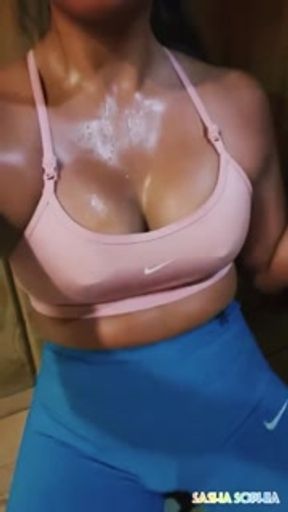 Busty Asian Milf in Leggings Gets Horny in Sauna After Gym Workout! - Sasha Sophia