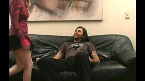Amateur Goth Slut Samara Jerks Off Hippie on Her Couch