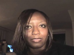 Dark skinned ebony slut with lovely boobs worships a big white prick