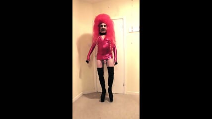Pink haired slut in pink cut-out dress