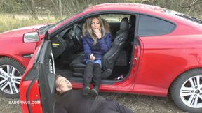 Does Mistress Tatjana not smoke in her car? mp4