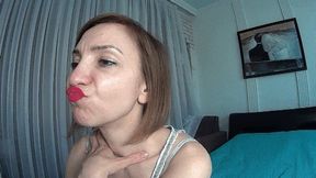 Lip smelling with red lipstick