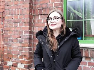 GERMAN SCOUT - German Petite glasses student Small Emily Pick Up and talk to Casting Screw