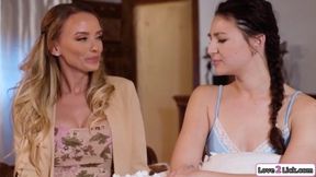 Curious Stepdaughter Invites Her Busty Stepmom for a Cozy Cuddle – Sparks Fly as They Share a Steamy Kiss! Featuring Pristine Edge and Liz Jordan.