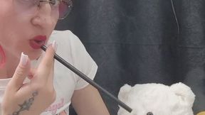 Nicotine Obsession – Blowing Slow Smoke Through a Straw While Smoking 2 Cigarettes in Front of My Plush”