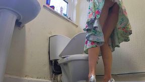 Long Flowered Dress Toilet Reading