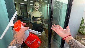 I Couldnt Resist And Sat My Wet Pussy On The Window Cleaners Cock