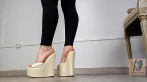 (659) Shoe Collection: White Platform Wedge Mules - Dame Olga (4K)
