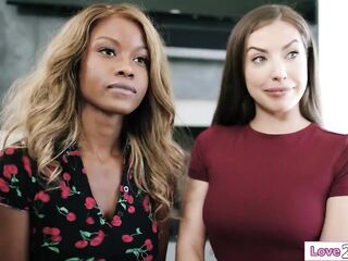 Str8 roommates black Jezabel Vessir and Spencer Bradley lied to the lesbo recruiters Mona Azar and Charlotte Sins and now get to lick snatch