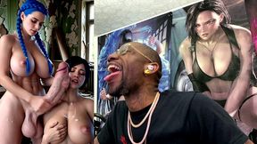 transgender jill valentine uses her large girl cock to cum cover ada wong, ai generated