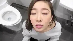 Busty Japanese Babe Takes Deep Throat & Rough Ride in Bathroom Stall POV