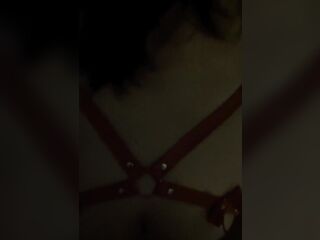 Vehement doggy sex against hotel window, leather cosplay