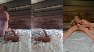 Step Mom Gets Spitroasted Reverse Cowgirl with a Huge Dildo and Creampie