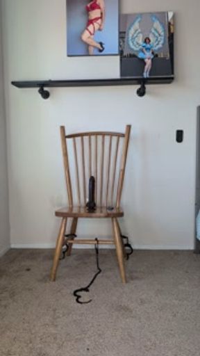 Cosplay sissy in bondage riding her dildo with chastity