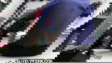 Pervy guard romping Maddy Mays tight muff over the table
