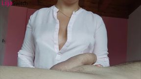 Busty amateur milf milks big cock with her breast milk