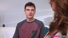 Stepmom Kat Marie shares her massive boobs & deep throat skills with her stepson's big cocks in wild 3some