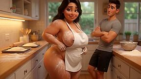 Curvy Latina Bakes Naked Under Tiny Apron While Her Young Stepson Watches Every Move (ai Generated)