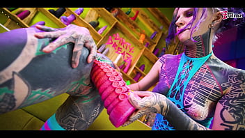 2 tattoo lesbians anal play with big toys in there assholes - ATM, gapes, real orgasm