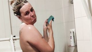 Angel being recorded while taking a shower and shaving her