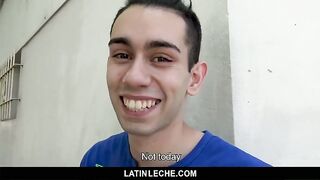 Watch this first-time Latina guy's first time in the camera for a hot beef whistle video