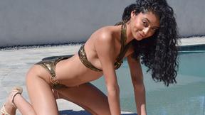 ”Curly Girlfriend bored in quarantine poolside sucks my meat”