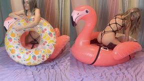 Dildo Fucking on top of Flamingo Inflatable