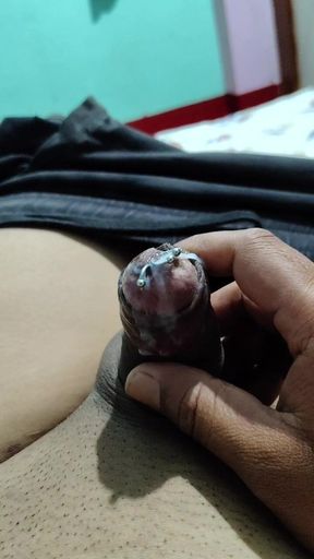 Handjob cum my pierced cock inside ballon