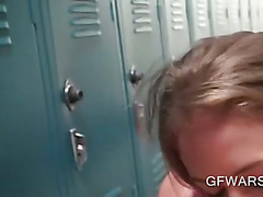 College girls sucking dicks in group in locker room