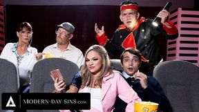 Pervy Teens Have Public Sex In Movie Theatre And Get Caught! With Athena Faris