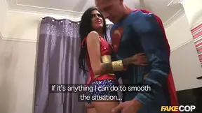 Cosplay couple gets joined by a policeman for a hot British threesome.