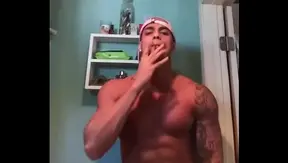 Muscle Boy 18+ in Naughty Tuxedo Smokes Hot Solo Gay Session