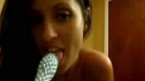 Poking my tight teeny pussy with fancy ribbed vibrator