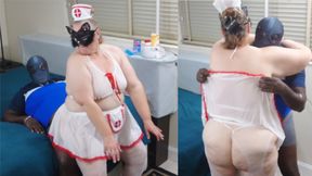 Horny Big Ass SSBBW Blonde Milf Nurse Fucking Black &amp; Gets Pussy Eating Hardcore (Big Wet Pussy Gets Creampie, Moaning