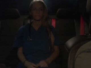 Golden-Haired nurse is having sex with a impressive, ebony chap on the back seat of the car