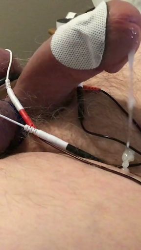 Long estim edging session with ball slapping brings out the cum   Clip 1